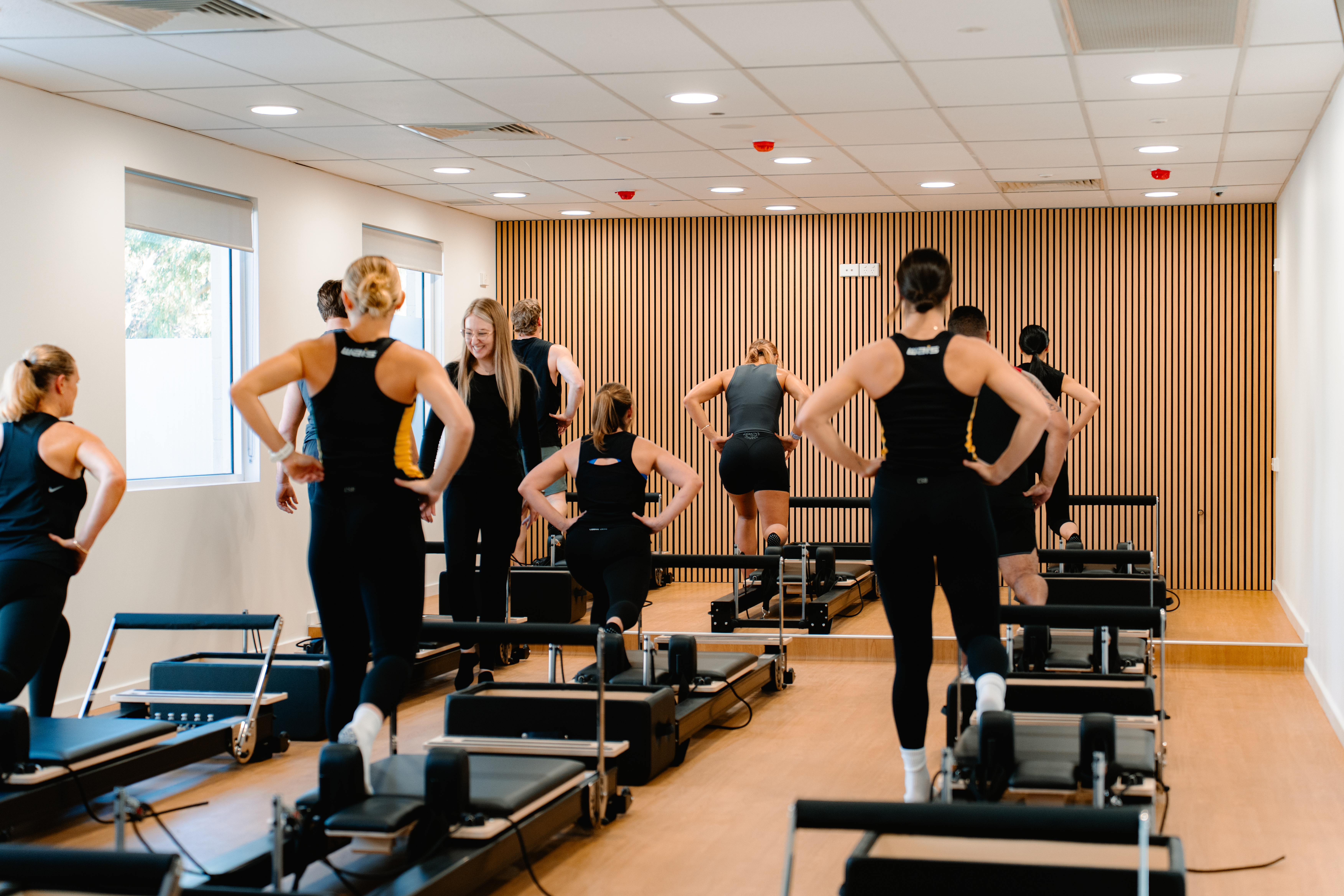 Reformer Pilates class in session