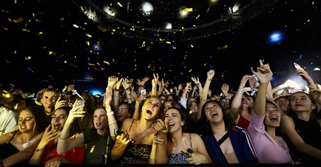 A close up photo of the front row standing crowd at the Sound On Festival at RAC Arena in Perth