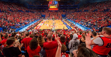 A photo taken from the crowd of a Perth Wildcats game being played on the court at RAC Arena in Perth